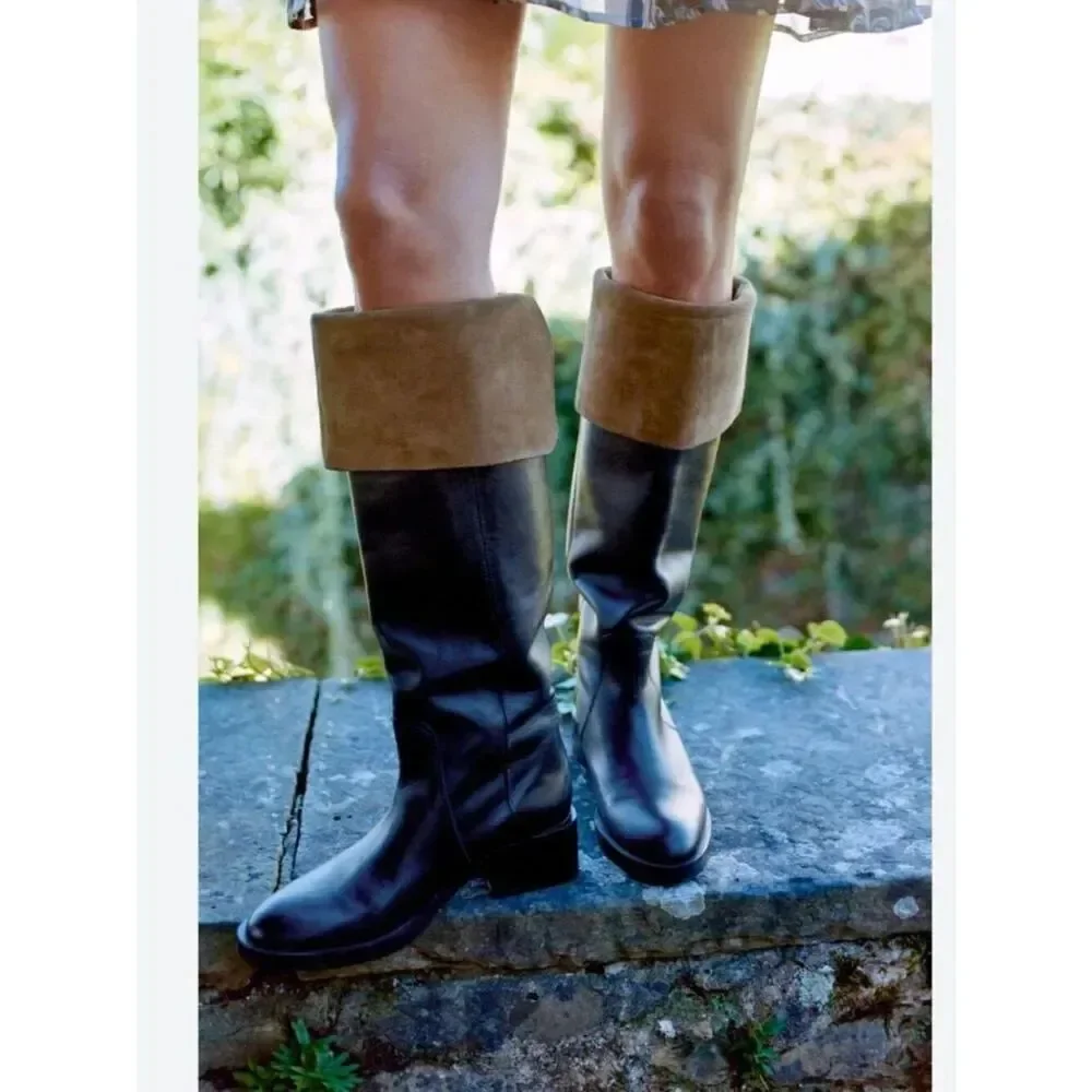 Zara Womens Leather Knee High Boots Black Contrast suede US 9 EU 40 NWD 2053/410